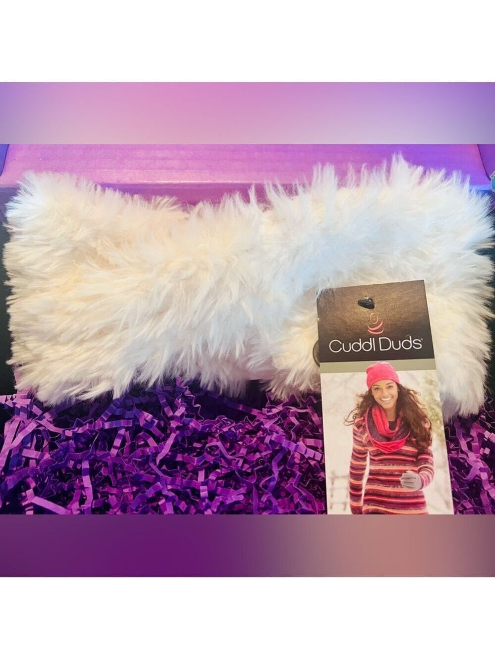 Cuddl Duds White Ivory Knit Rib Fluffy Yarn Headband